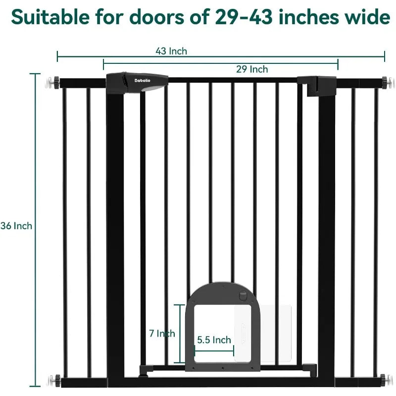 Baby Gate with Adjustable Cat Door, 29-43" Auto Close Durable Dog Gate for Stairs, Doorways and House,