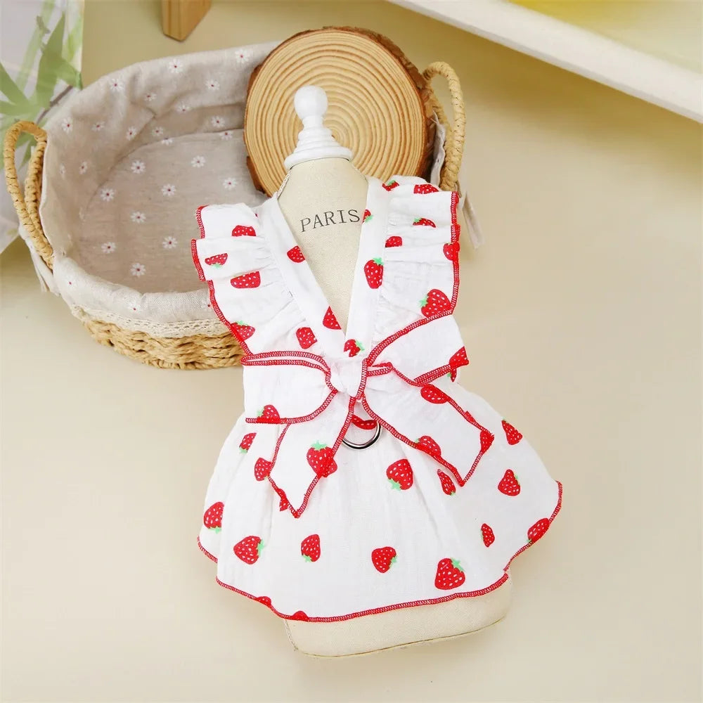 Strawberry Pattern Summer Dress for Dog Pet Clothing Dog Suspender Skirt Cats Puppy Cute Dog Costume Supplies