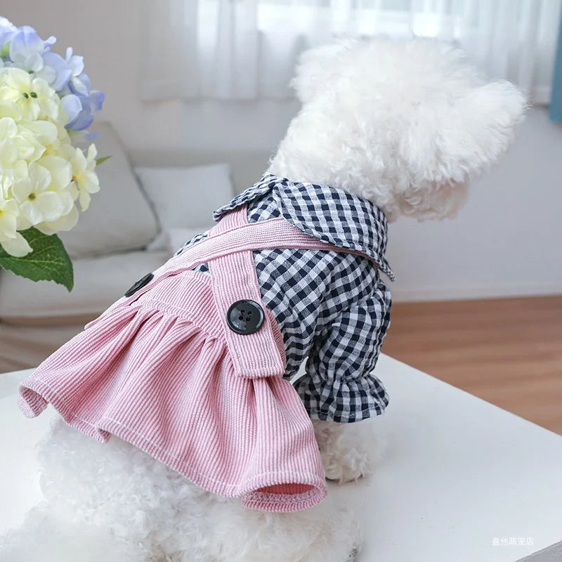 PETCIRCLE Dog Clothes Black Button Plaid Dress For Small Medium Dogs Cat Spring Summer Pet Clothing Dog Costume Supplies Skirt