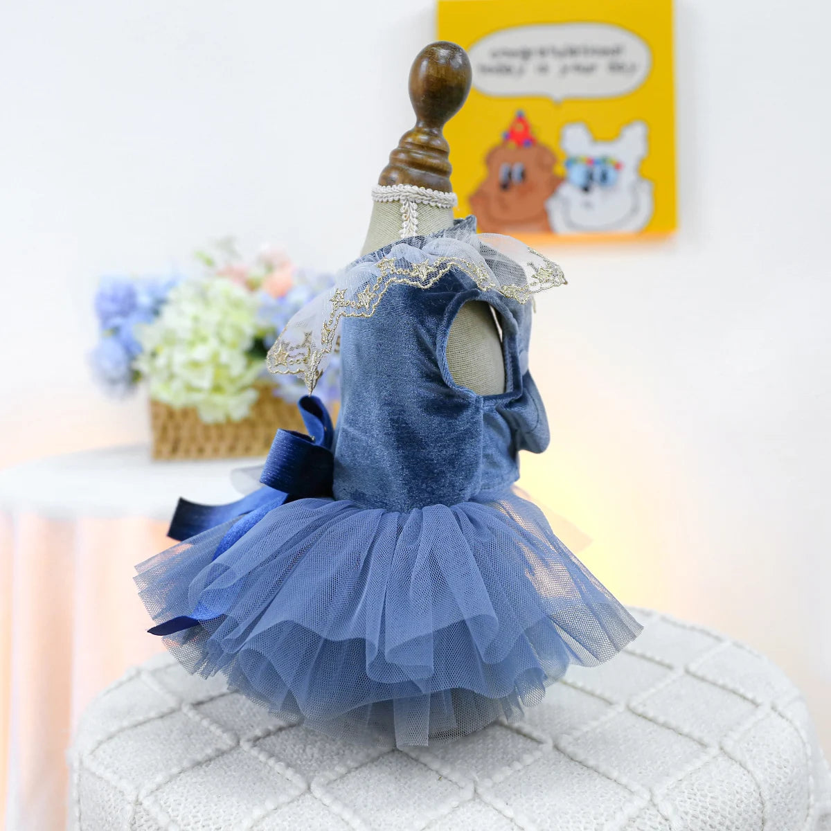 1PC Pet Clothing Spring and Autumn Blue Bow Royal Dress Dress Suitable for Small and Medium sized Dogs