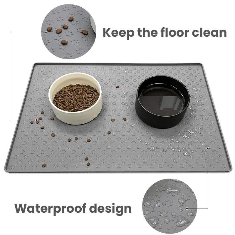 Pet Placemat Cat Food Bowl Mat Dog Feed Mat Cat Dog Drinking Feeding Placemat Silicone Waterproof Non-slip Pet Feeder Mats