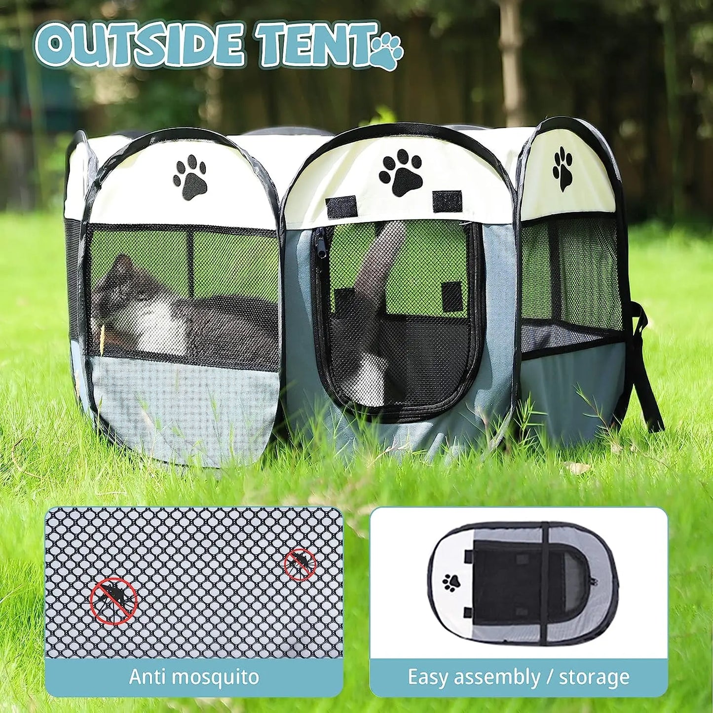 Tente pliable pour chat, cage pour animaux de compagnie, clôture, parc pour chien, maison d'extérieur pour animaux de compagnie pour petit et grand chien, chenil pour chat, abri portable pour chiots