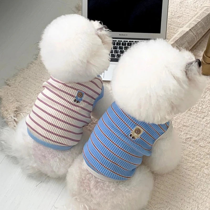 Cute Pet Vest Striped Dog Clothes Comfortable Dog Vest Breathable Puppy Shirt Summer Cat Vest Pet Pullover Bulldog Dog T-Shirt