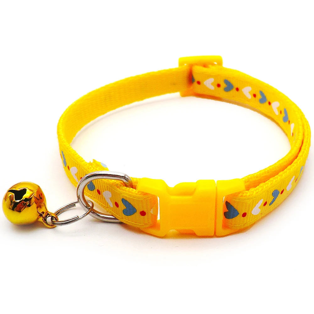 Cat Collar Colorful Cartoon Print Cats Puppy Collar with Bells Adjustable Nylon Buckle Collars Pets Dogs Neck Cat Accessories