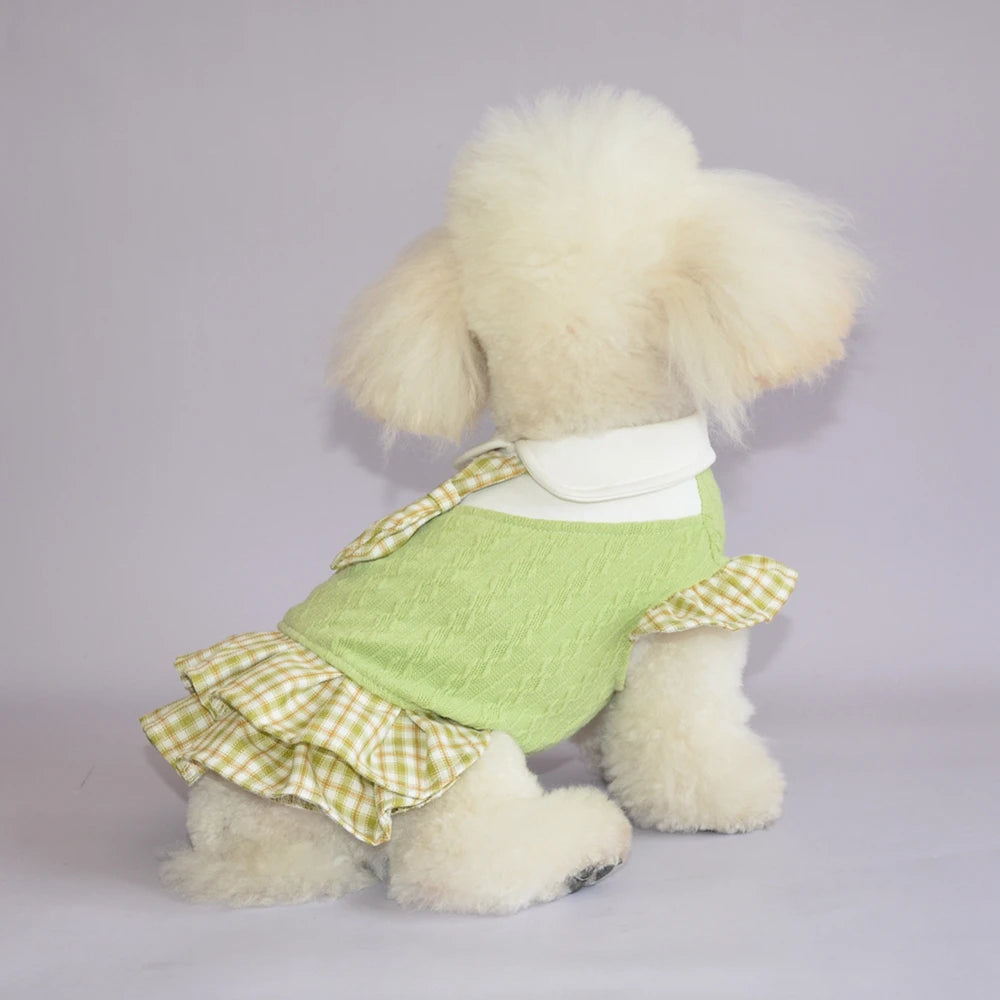 Plaid Dog Dresses Doggie Sweatshirt Pet Clothes Puppy Girl Breathable Skirt Doggy Dress Outfits Apparel Dog Cat Pet Costume