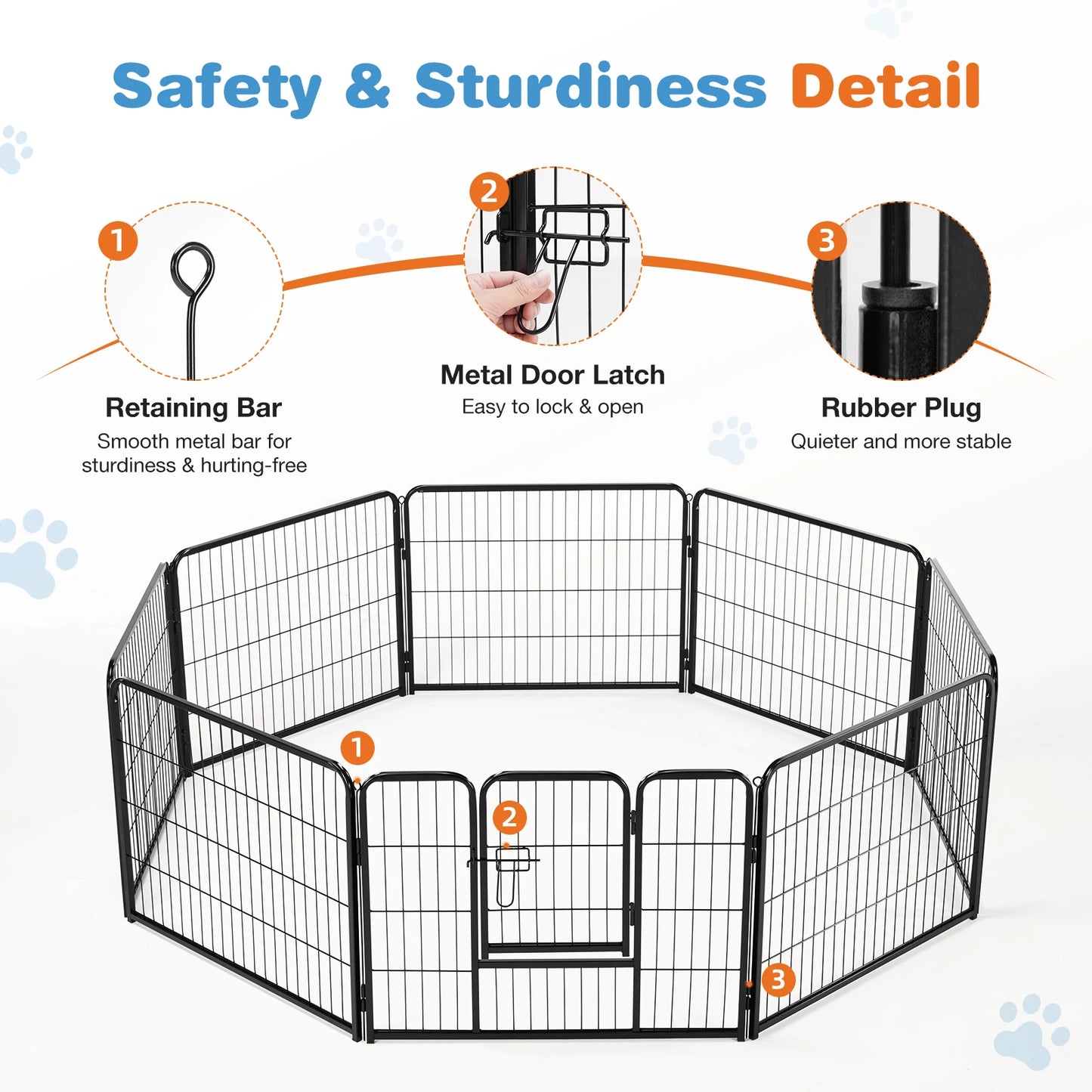 JHK 8 Panel Dog Playpen Indoor Pet Fence Exercise for Yard Gate Heavy Duty Crates with Doors Metal Dog Pen for Camping Outdoor