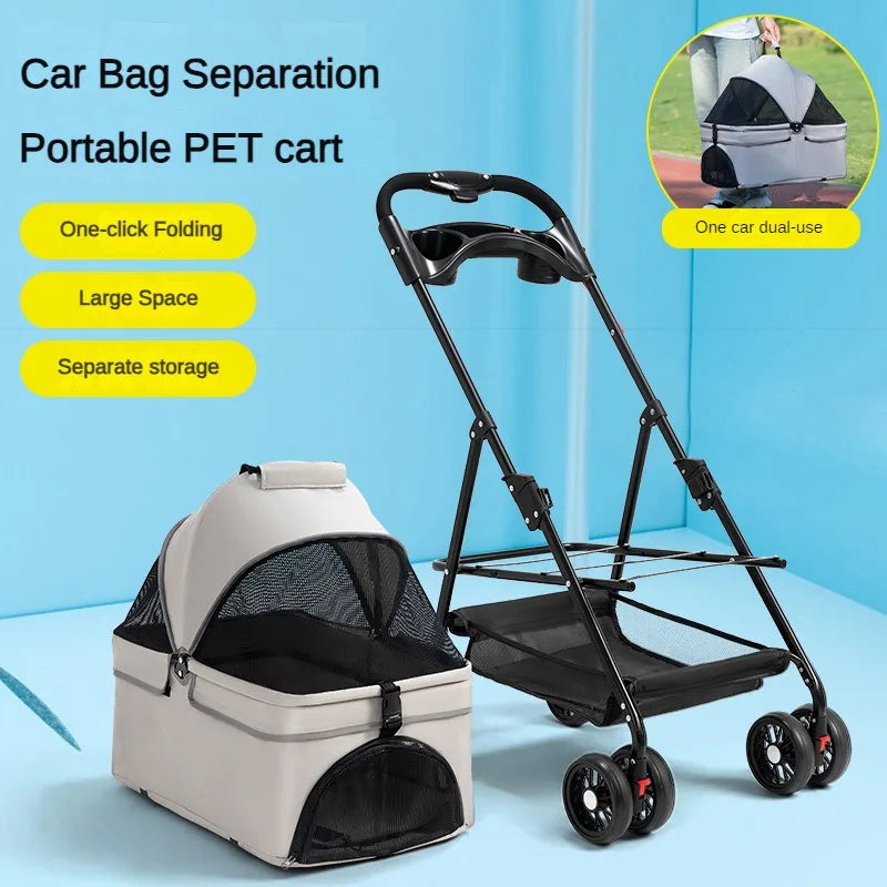 Pet Stroller Aluminum Tube Pull Rod Detachable and Detachable Lightweight Outing Puppy Stroller Suitable for Small Dogs and Cats