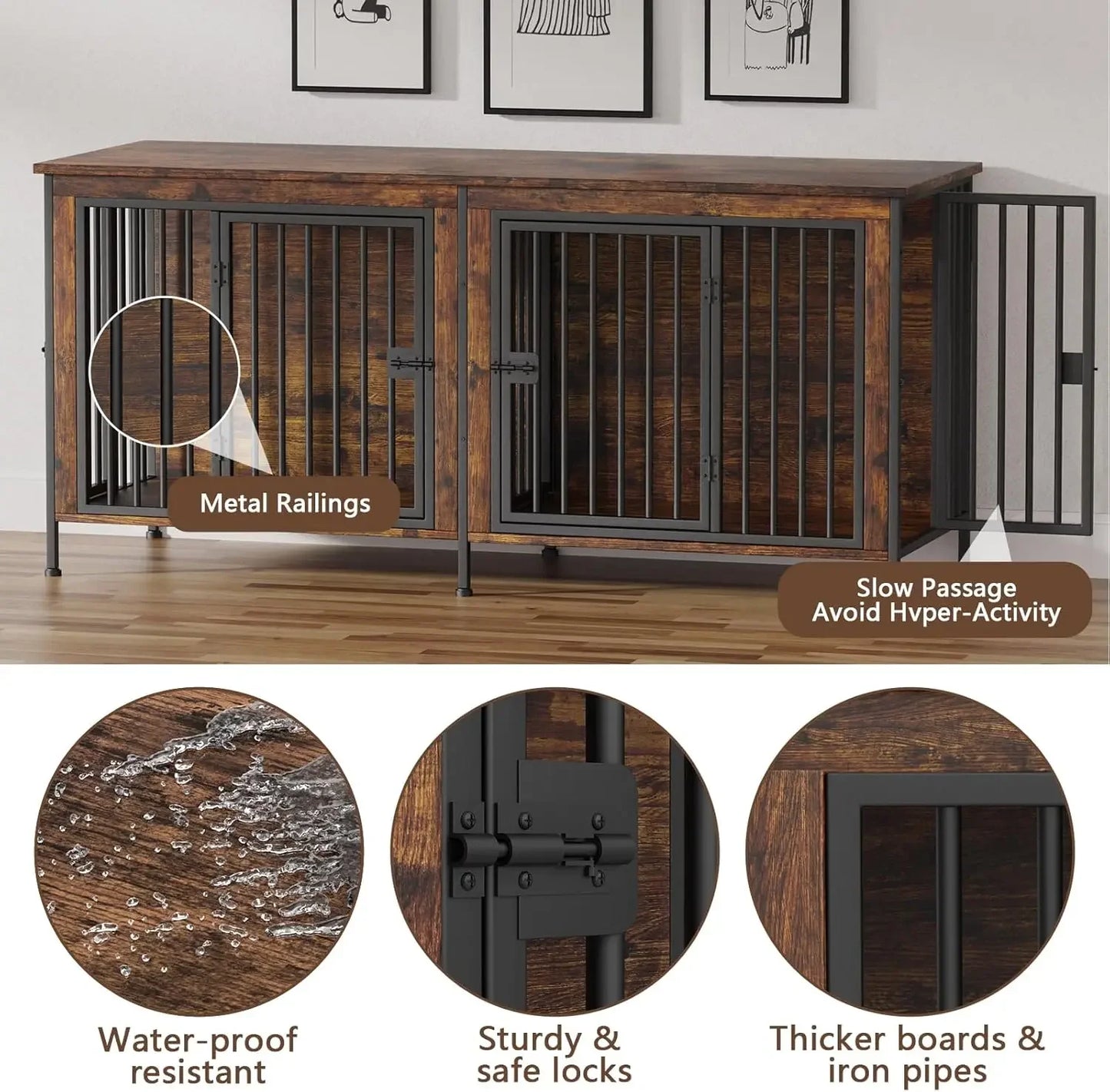 78 Inch Dog Cage Furniture for 2 Dogs, Extra Large Double Dog Crate Furniture Large Breed,Furniture TV Stand,  Divider