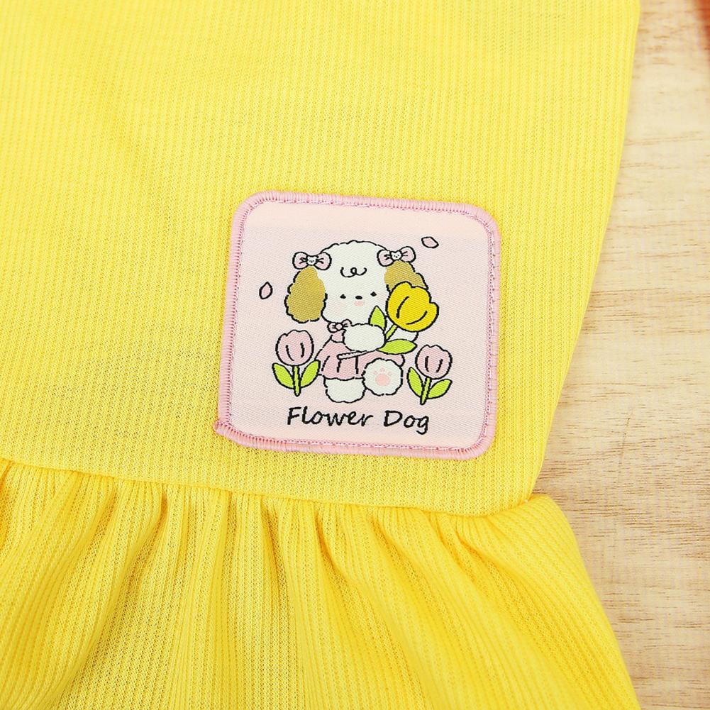 Puppy Dress Spring Summer Pet Dress Traction Ring Design Pleated Hem Striped Sleeveless Dog Clothes Cartoon Pattern Party Wear