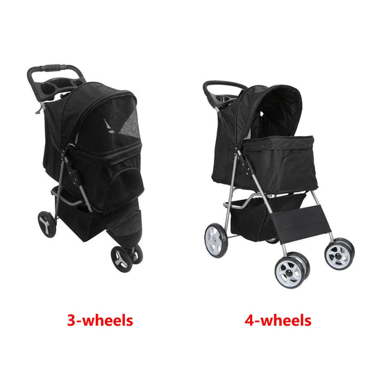 US Dog Stroller Foldable Cat Pet Stroller w/Storage Basket & Cup Holder 3/4-Wheels