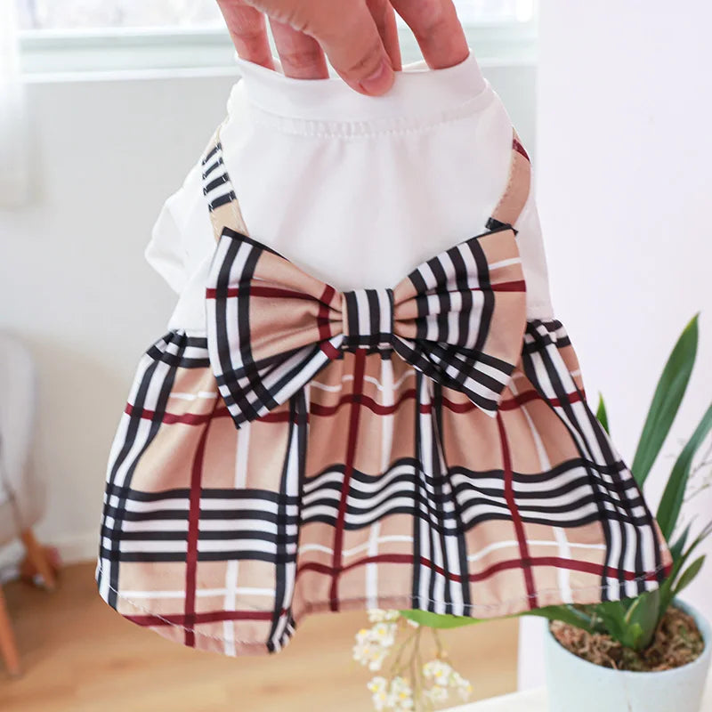 Pet Dog Cat Clothes Spring Summer Dress Big Bow Plaid Puppy Floral Print Skirt Casual Tutu Coat Dress For Small Dog Pet Apparel