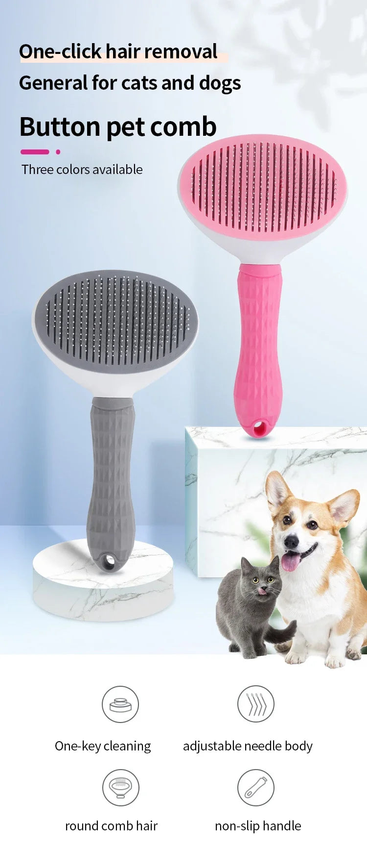 Brosse à poils de chat pour animaux de compagnie Peigne pour chien Toilettage et soins Brosse pour chat Peigne en acier inoxydable pour poils longs Nettoyage de chien Animaux de compagnie Chat Accessoires pour chiens