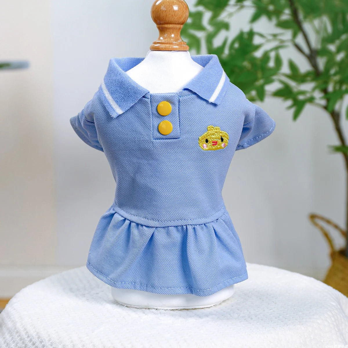 1PC Pet Clothing Cat Spring/Summer Thin Pullover Polo Student Dress Blue Suitable for Small and Medium Dogs