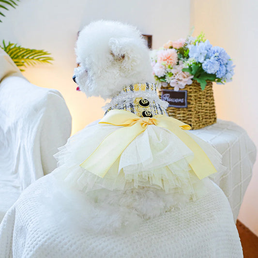 1PC pet clothing dog spring and autumn yellow charm princess wedding dress princess skirt suitable for small and medium dogs