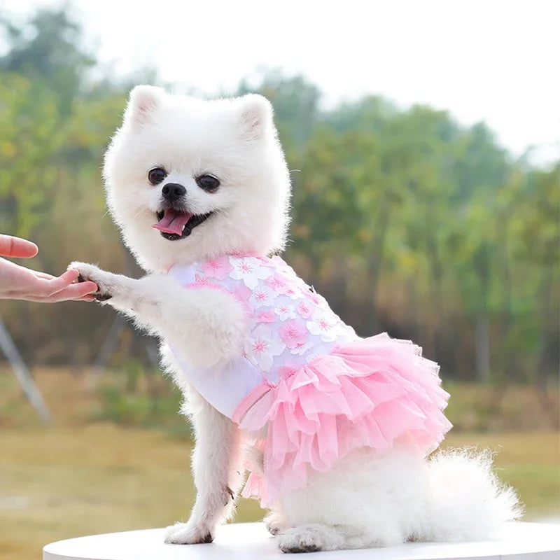 Lace Chiffon Dress For Small Dog Flowers Fashion Party Birthday Puppy Wedding Dress Summer Cute Costume Clothes For Pet dogs