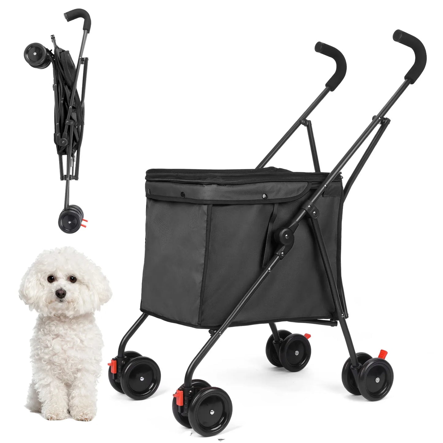 33lbs 4 Wheels Dog Stroller Rotate Pink  Pet Puppy Stroller Holder for Dogs Cat Travel Hand Cart Folding Shopping Trolley