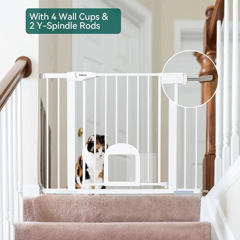 Baby Gate with Adjustable Cat Door, 29-43" Auto Close Durable Dog Gate for Stairs, Doorways and House,