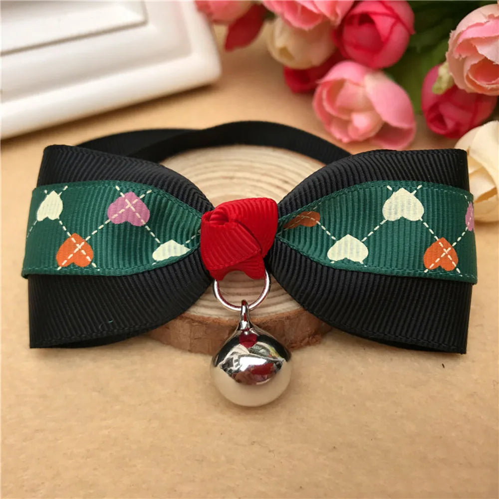 Collar con lazo ajustable para perro y gato, con cascabel, accesorio para animales pequeños, para Navidad, cumpleaños, vacaciones y fotografía