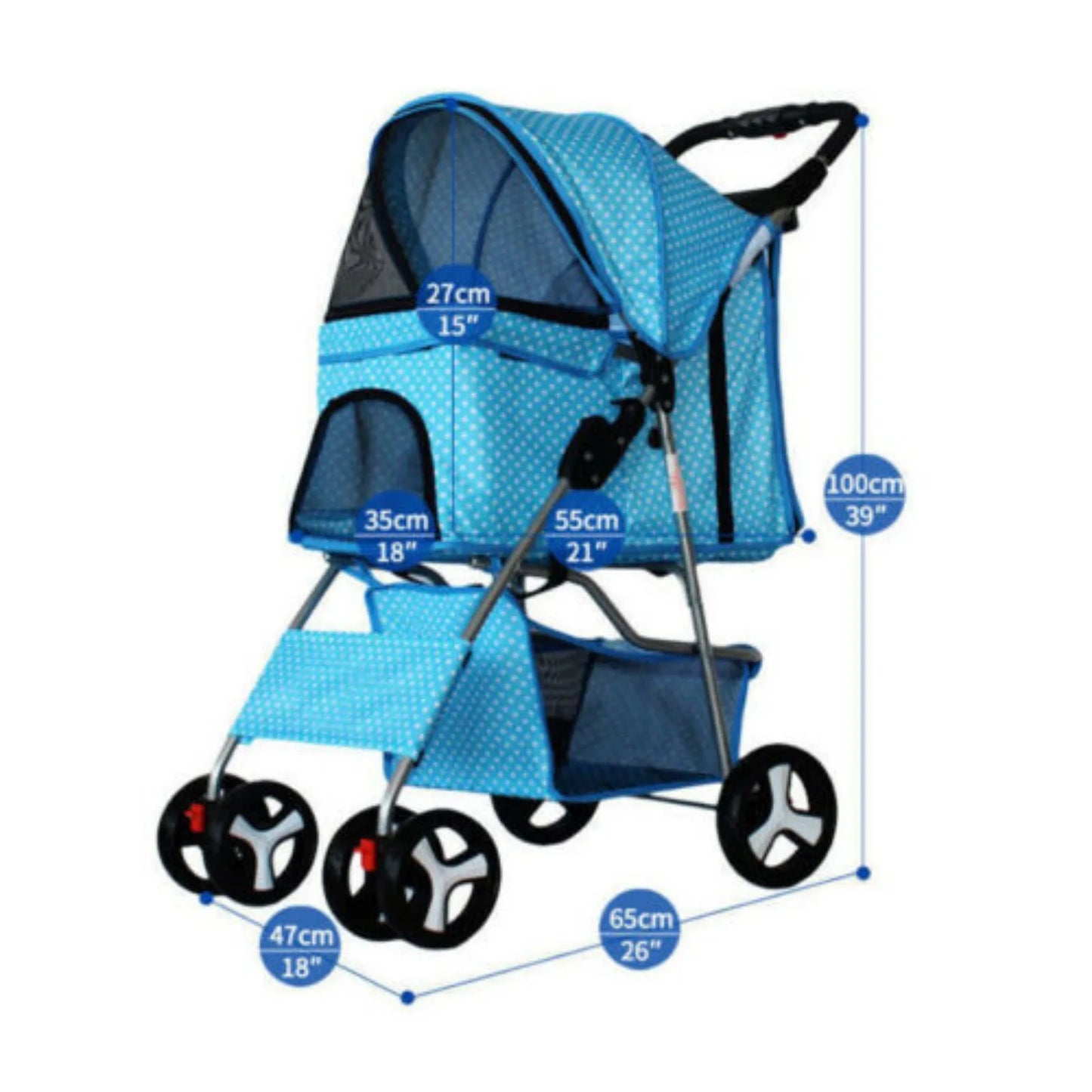 US Pet Dog Stroller, 4 Wheel, Foldable, Cat, Puppy, Travel Carriage with Storage Basket