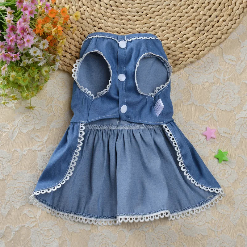 Denim Princess Skirt Comfortable Dog Dress Jeans Lace Pet Dresses for Summer Wear Elegant Bowknot Puppy Clothes Robe Pour Chien