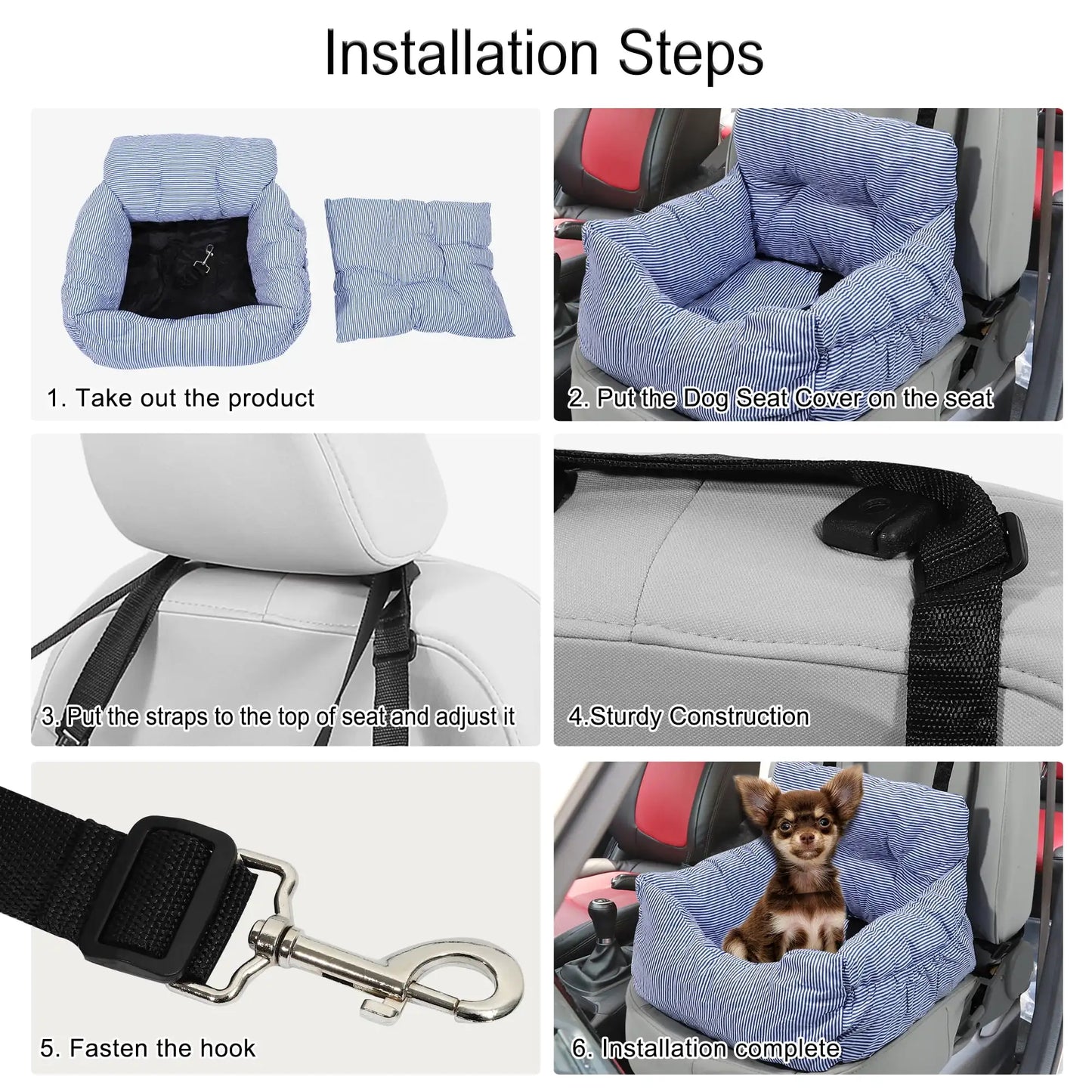 Unique Stripe Dog Car Seat with Straps Soft Dog Booster Seat for Small Medium Large Dogs and Cats Pet Carrier Bag