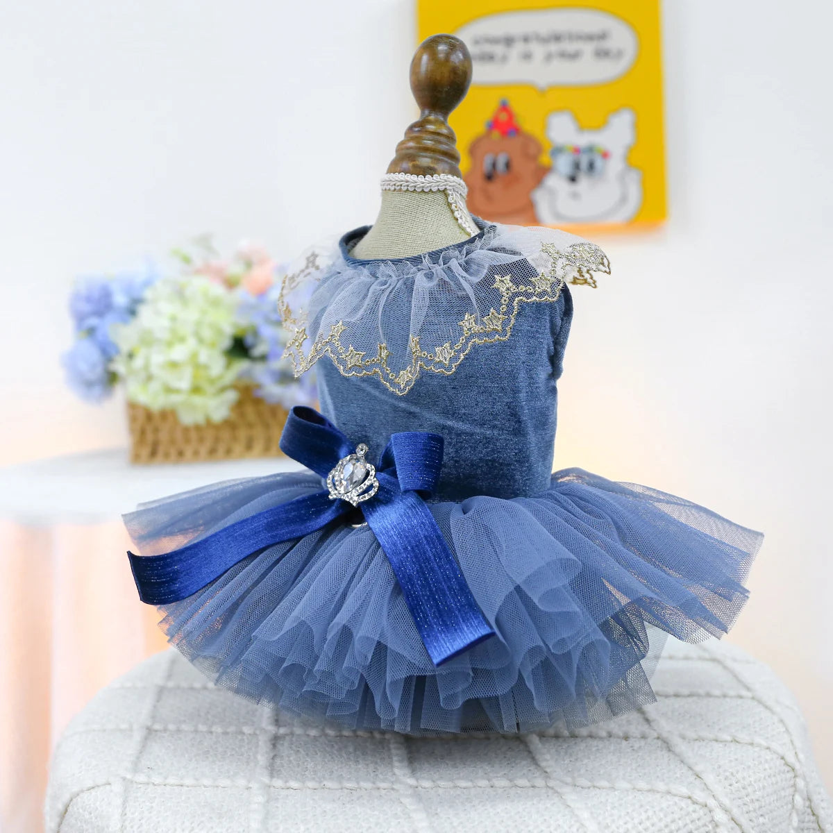 1PC Pet Clothing Spring and Autumn Blue Bow Royal Dress Dress Suitable for Small and Medium sized Dogs