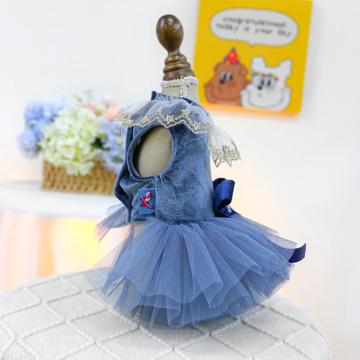 1PC Pet Clothing Spring and Autumn Blue Bow Royal Dress Dress Suitable for Small and Medium sized Dogs