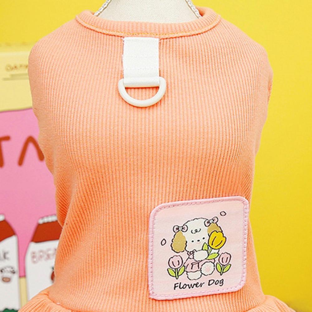 Puppy Dress Spring Summer Pet Dress Traction Ring Design Pleated Hem Striped Sleeveless Dog Clothes Cartoon Pattern Party Wear