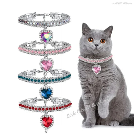 Collier en diamant pour chat et chaton, mignon, bling-bling, pendentif en cristal, collier en diamant, accessoires pour animaux de compagnie