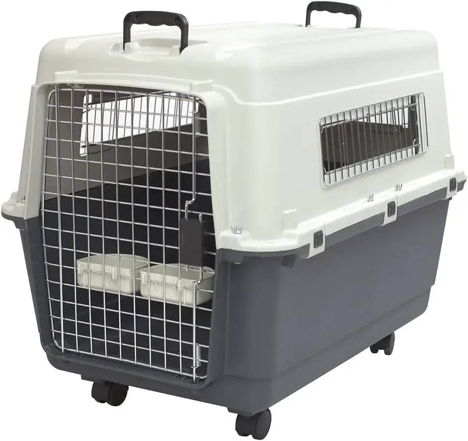 Plastic Kennels Rolling Plastic Wire Door Travel Dog Crate, Collabsible Kennel, 22.1" L x 23.3" W x 30.6" H easy assembly