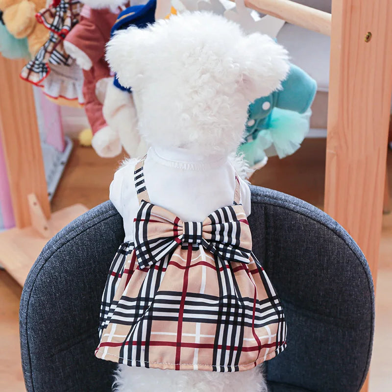 Pet Dog Cat Clothes Spring Summer Dress Big Bow Plaid Puppy Floral Print Skirt Casual Tutu Coat Dress For Small Dog Pet Apparel