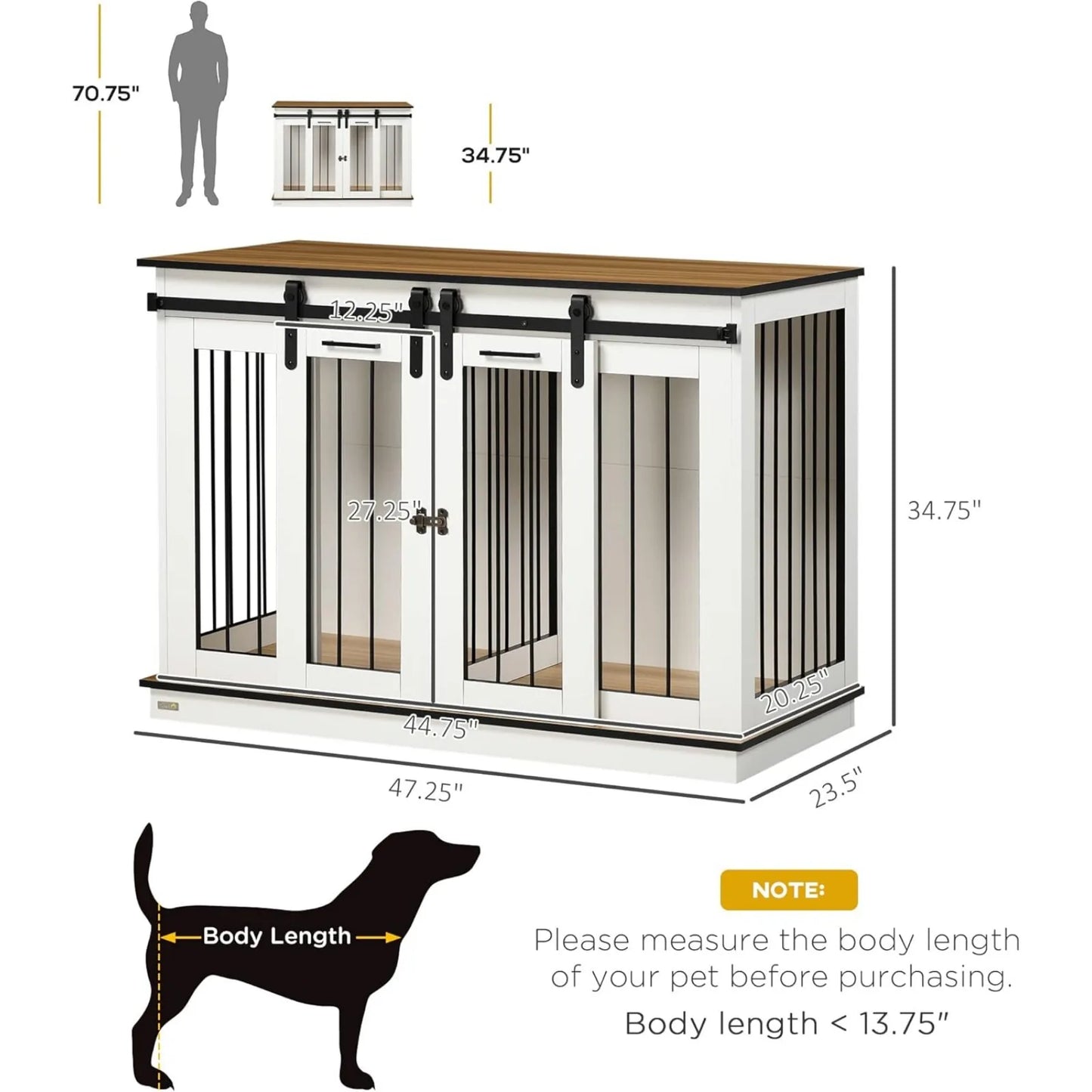 US Dog Crate Furniture with Divider, Dog Crate End Table for Small to Large Dogs, Large Indoor Dog Kennel