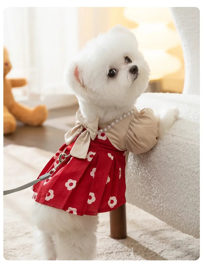 Puppy Princess Dress Autumn Winter Fashion Skirt Pet Harness Small Dog Chihuahua Yorkshire Pomeranian Warm Sweater Cat Shirt