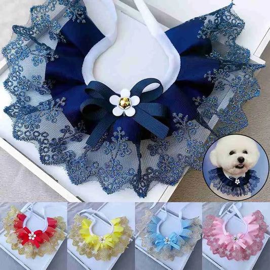 Adjustable Neck Strap Dog saliva towel Dog Neckerchief Lace Mesh Bowknot Puppy String Bib Pet Collar