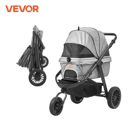 VEVOR 75 lbs Pet Stroller 3 PU Wheels Dog Puppy Stroller Rotate with Brakes Storage Basket Cup Holder for Small Medium Dogs Cats