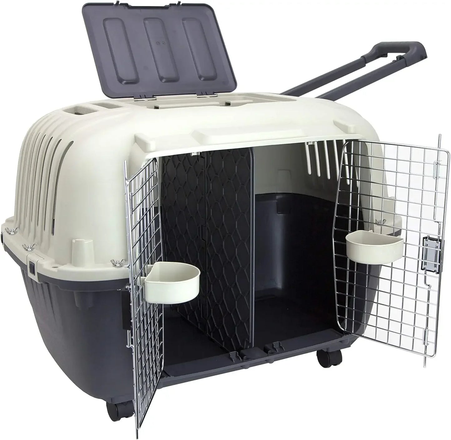 Plastic Kennels Rolling Plastic Wire Door Travel Dog Crate, Collabsible Kennel, 22.1" L x 23.3" W x 30.6" H easy assembly