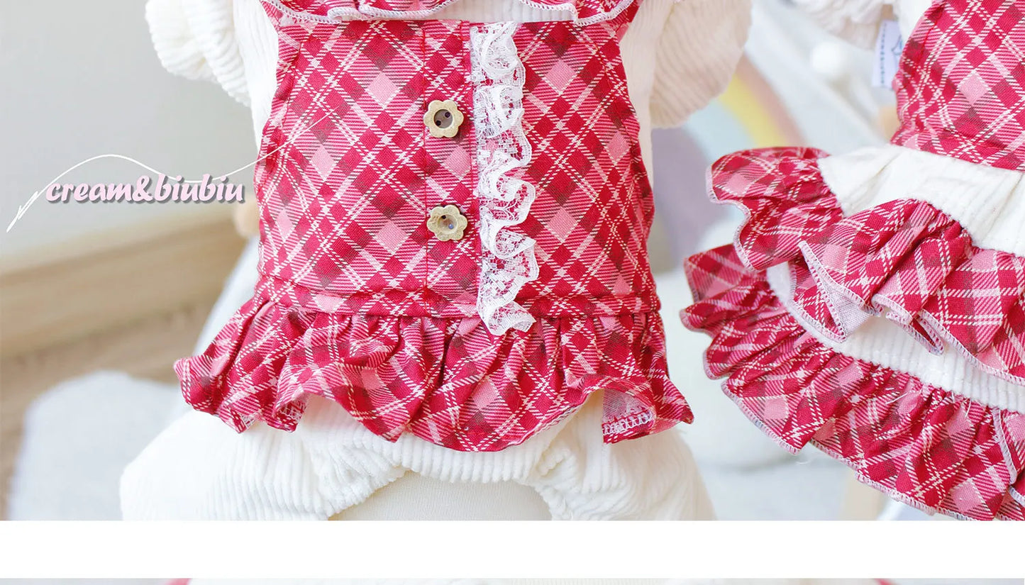 Pet Dog Clothes Red Plaid Suspender Dress for Dogs Clothing Cat Small Fake Two Pieces Cute Winter Chihuahua Pet Products 2023