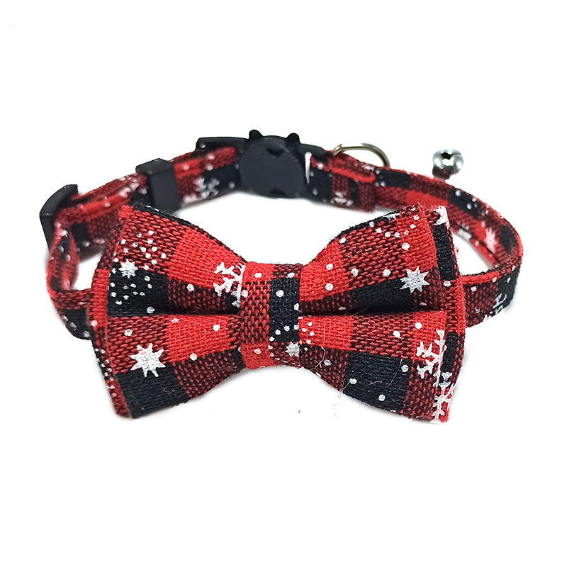 Pet Breakaway Kitten Cat Collar Bow Tie with Bell Cute Plaid Christmas Red Adjustable Dog Collar for Cats Kitten Accessories