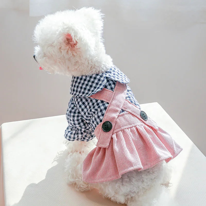 PETCIRCLE Dog Clothes Black Button Plaid Dress For Small Medium Dogs Cat Spring Summer Pet Clothing Dog Costume Supplies Skirt