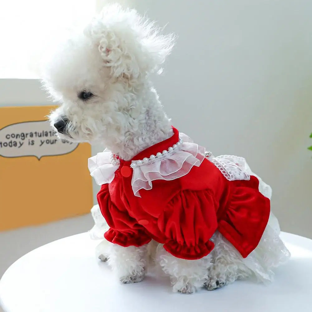 Dog Princess Dress with Bow Tie, Lace Trim, Mesh Stitching, Clothes for Small Dogs, Chihuahua