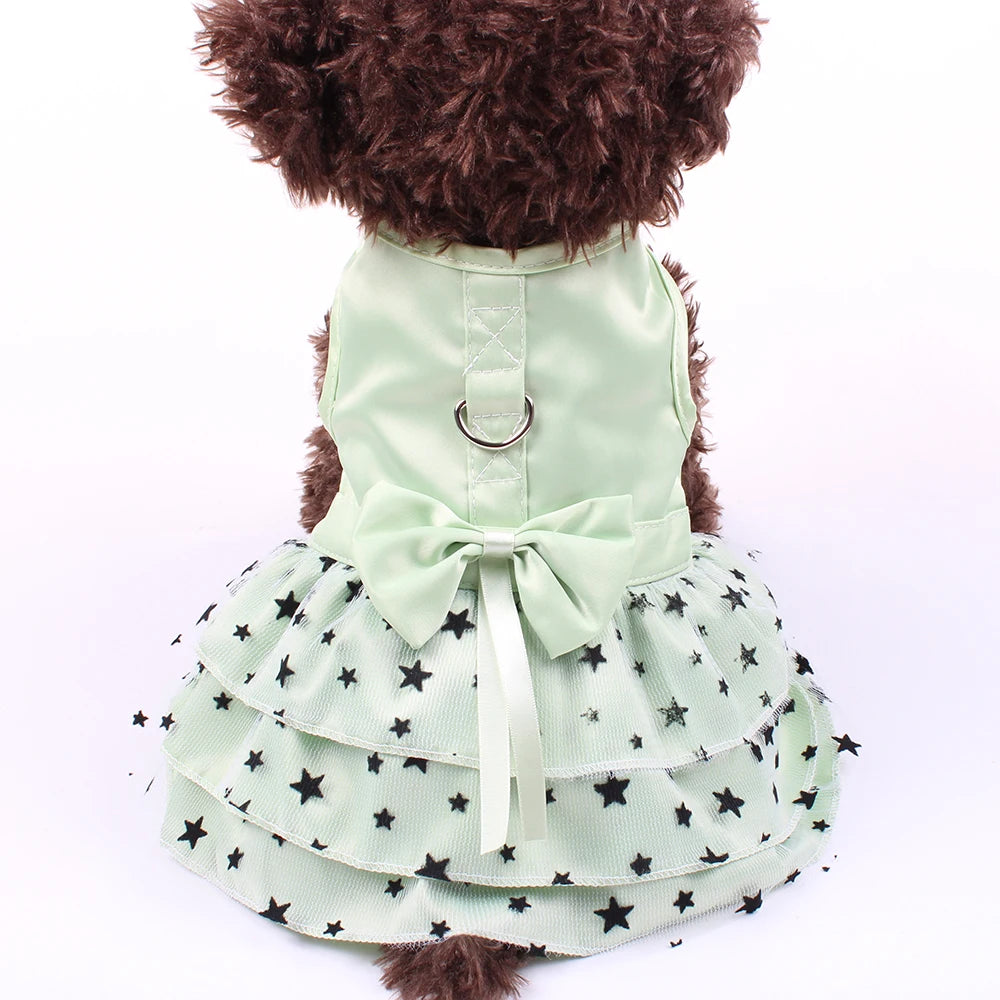 Dog Cat Dress Shirt Bow&Stars Design Pet Puppy Skirt Spring Summer Apparel 2 Colors