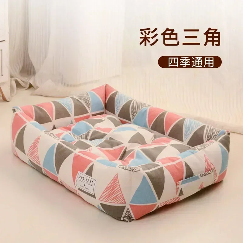 Plaid Printing Soft Removable&Washable Dog Bed Fabric Skin-Friendly Cotton&Linen Breathable Pet Sofa Square Cat Litte Dog Bed