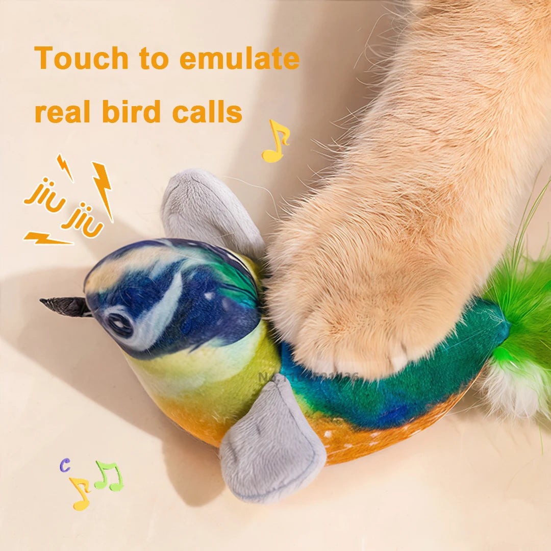 Pet Cat Toys Flying Bird Cat Toy Flapping Wings Sparrow Catnip Toys Vivid Chirping Simulation Bird Interactive Cat Toy