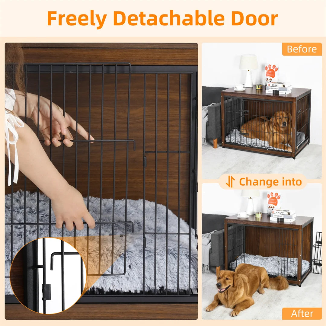 High-end Dog Crate Wooden Pet Kennel Cage End Table Indoor Furniture Brown Cage