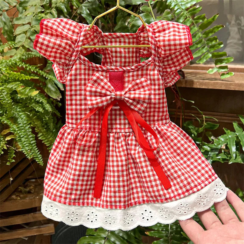 Summer Dog Dress Cute Flower Pattern Plaid Skirts Cat Princess Dresses Chihuahua Yorkie Sweet Skirts Puppy Clothes Pet Costume