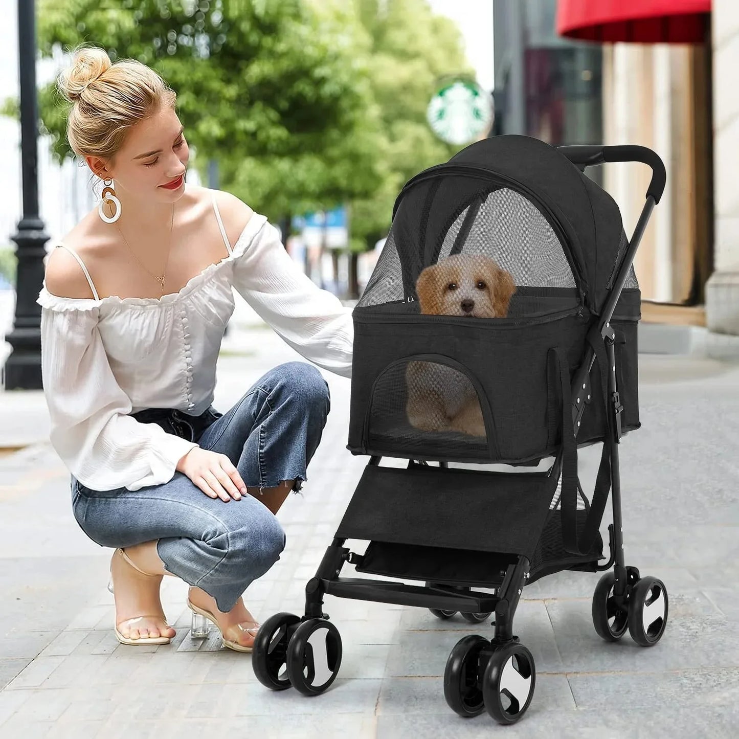 Pet Stroller Premium 3-in-1 Multifunction Jogger Stroller for Medium Small Dogs Cats Folding Lightweight with Detachable Carrier