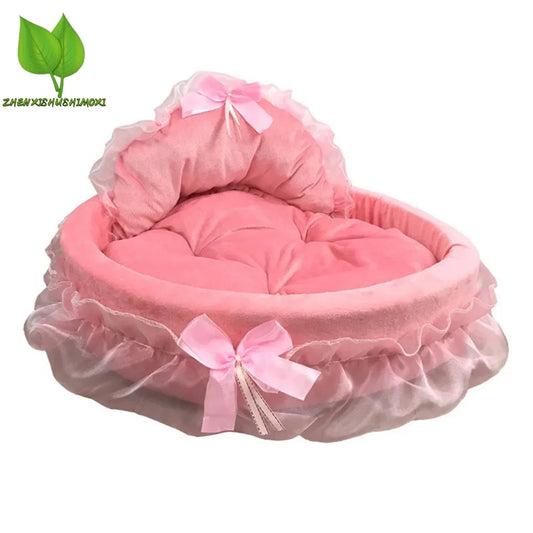 3D Fantasy Bow Lace Pet Bed for Dogs Romantic Detachable Oval Princess Pet Bed Dog Soft Sofa Nest Pet Wedding Furniture 1pc