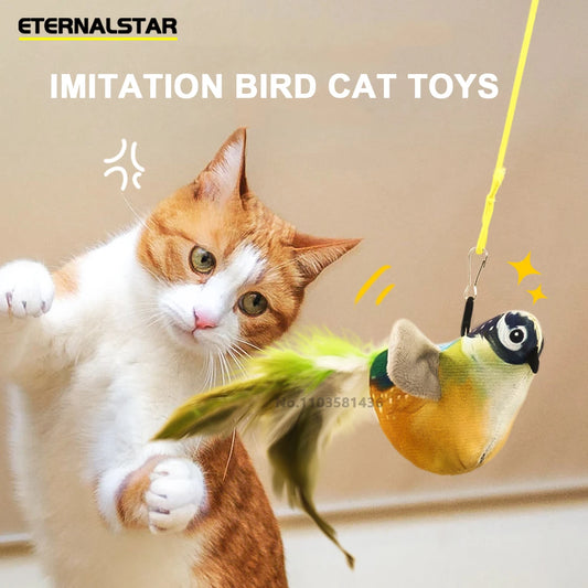 Pet Cat Toys Flying Bird Cat Toy Flapping Wings Sparrow Catnip Toys Vivid Chirping Simulation Bird Interactive Cat Toy