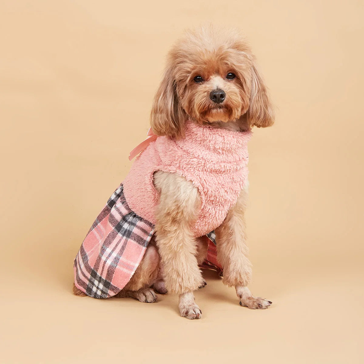 Dog Dress for Small Dogs Warm Costume Plaid Printed Puppy with  Doggie Pet Clothes Bowknot Apparel for Dogs Cats Daily Wear