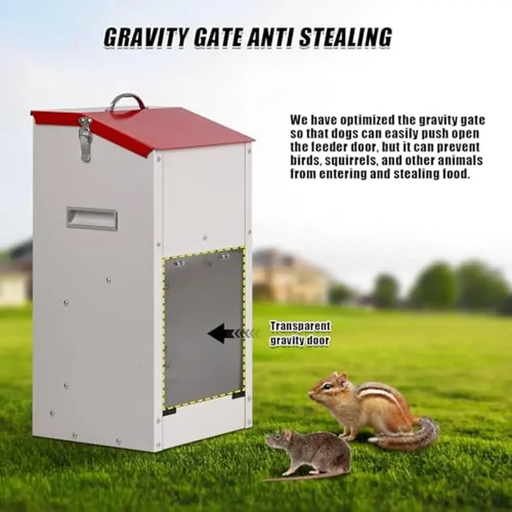 Large Breed Dog Food Dispenser Gravity Feeder 25lbs Galvanized Steel Automatic Pet Feeder Handles Outdoor Wall Mount Easy Move